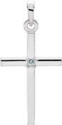 Platinum Round Natural Blue Zircon Birthstone Cross Pendant