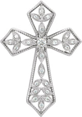 14K Gold Round Natural Diamond Accented Cross Pendant – 1.8mm Stones