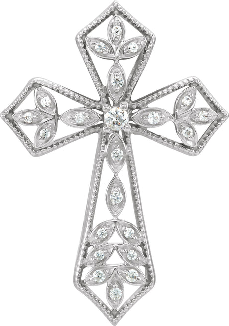 14K Gold Round Natural Diamond Accented Cross Pendant – 1.8mm Stones