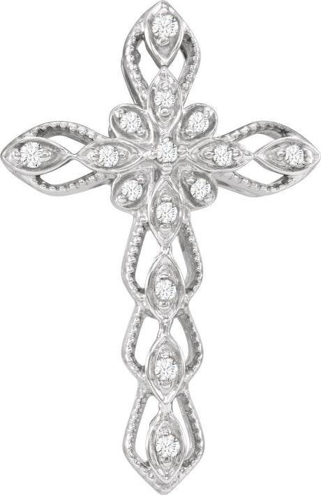 14K Gold Round Natural Diamond Accented Cross Pendant II