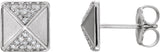 14K Gold Round Natural Diamond Pyramid Earrings - White Gold