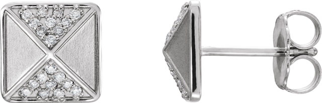 Platinum Round Natural Diamond Pyramid Earrings