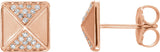 14K Gold Round Natural Diamond Pyramid Earrings - Rose Gold