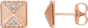 14K Gold Round Natural Diamond Pyramid Earrings - Rose Gold