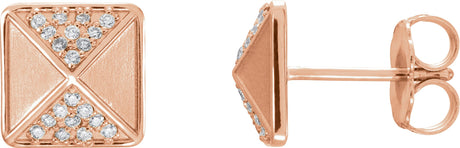 14K Gold Round Natural Diamond Pyramid Earrings - Rose Gold