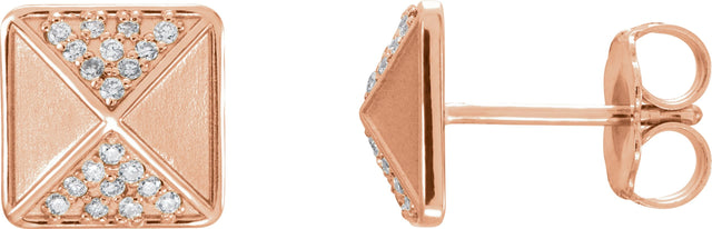 14K Gold Round Natural Diamond Pyramid Earrings - Rose Gold