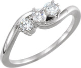 14K Gold Round Lab-Grown Diamond Three-Stone Ring - White Gold