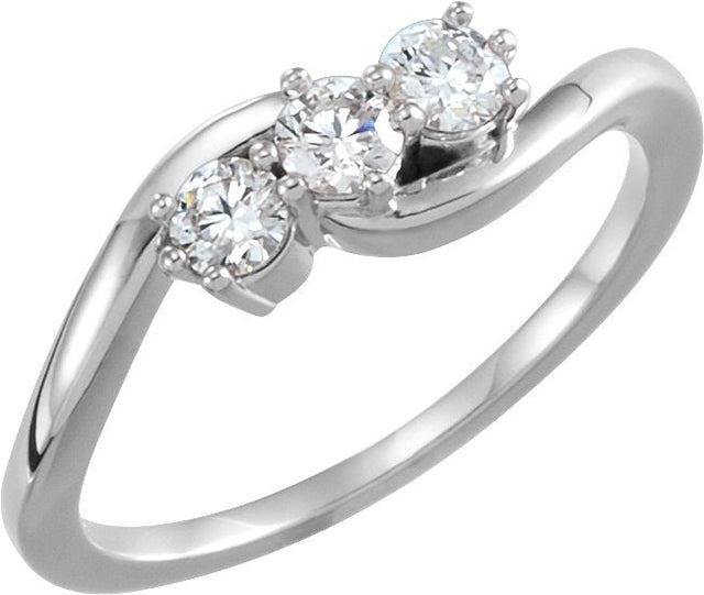 14K Gold Round Lab-Grown Diamond Three-Stone Ring - White Gold