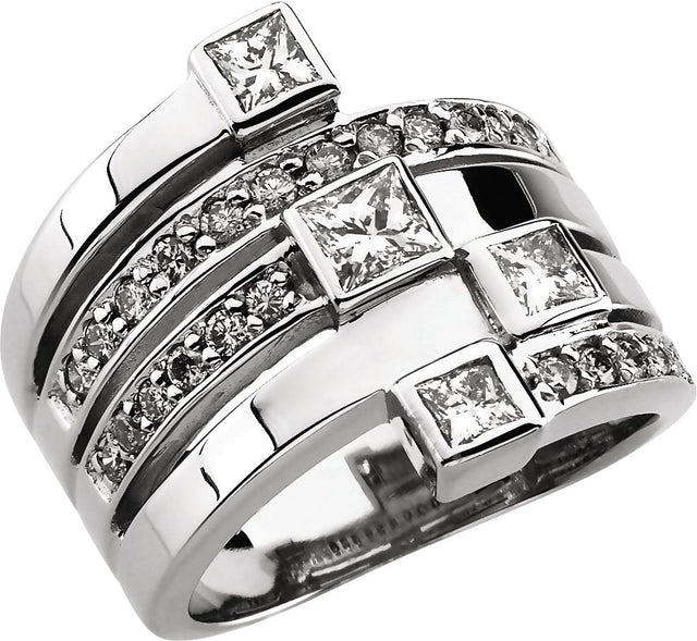 14K Gold Square Natural Diamond Accented Right Hand Ring