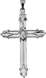 14K Gold Round Natural Diamond Cross Pendant – 2.5mm Stones - White Gold