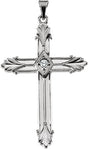 14K Gold Round Natural Diamond Cross Pendant – 2.5mm Stones - White Gold
