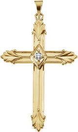 14K Gold Round Natural Diamond Cross Pendant – 2.5mm Stones - Yellow Gold