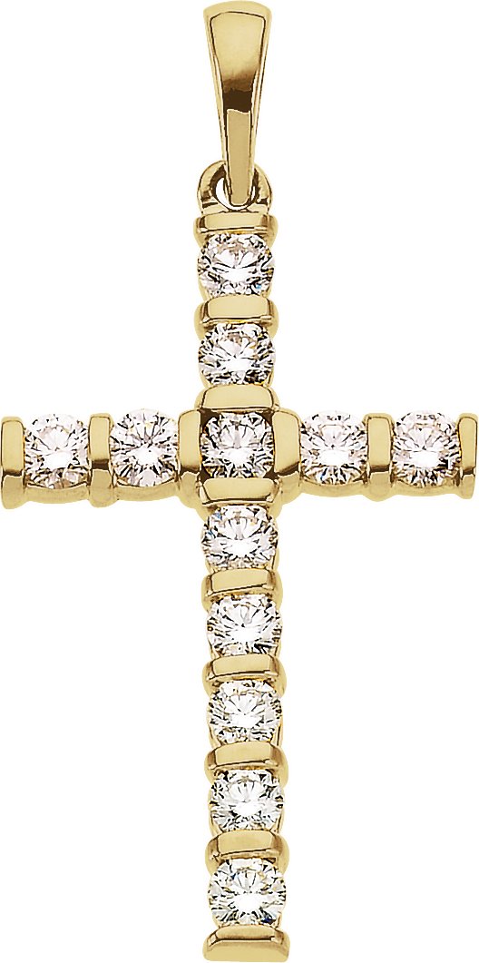 14K Gold Round Natural Diamond Cross Pendant – 3/4 CTW · 2.5mm Stones - view 3