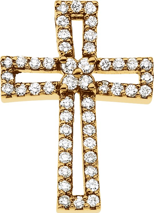 14K Gold Round Natural Diamond Cross Pendant – 1/2 CTW - view 3