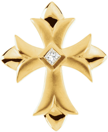 14K Gold Square Natural Diamond Solitaire Cross Pendant - view 2