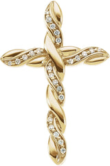 14K Gold Round Natural Diamond Cross Pendant – 1.3mm Stones - Yellow Gold