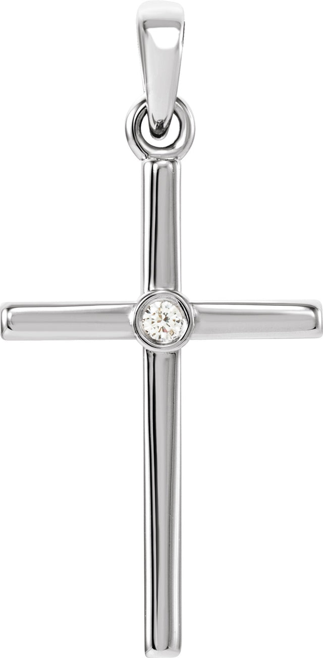 14K Gold Round Natural Diamond Cross Pendant – up to 0.01 CTW - White Gold