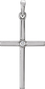 14K Gold Round Natural Diamond Cross Pendant – up to 0.01 CTW - White Gold
