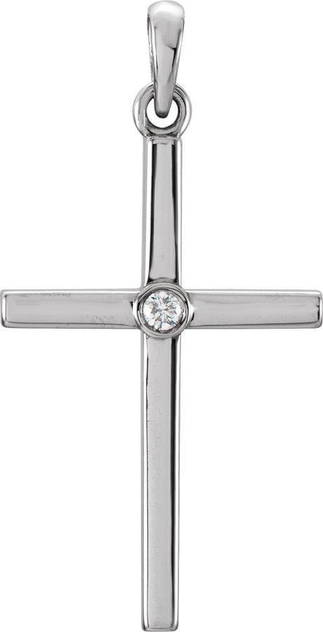 14K Gold Round Natural Diamond Cross Pendant – up to 0.01 CTW - White Gold