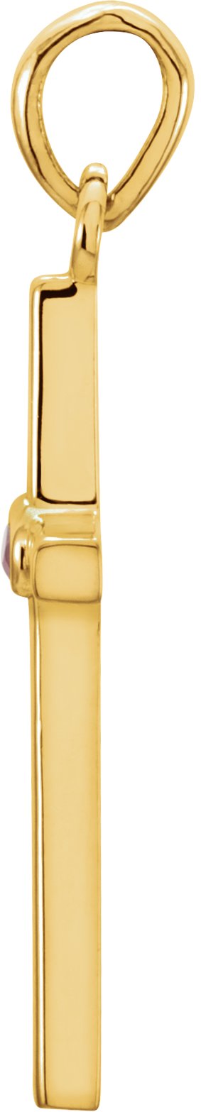 14K Gold Round Natural Ruby Cross Pendant - Yellow Gold - view 2