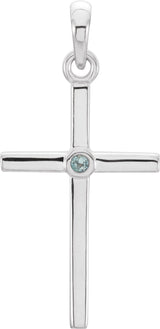 Platinum Round Natural Aquamarine Cross Pendant