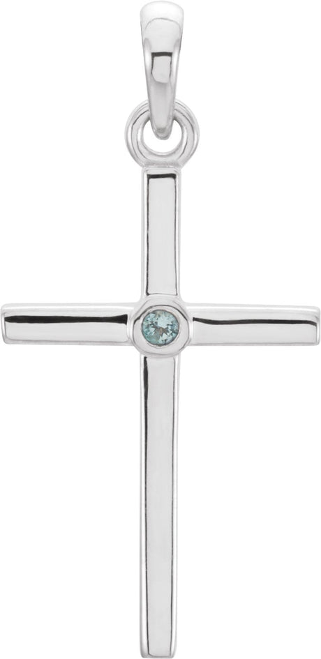 Platinum Round Natural Aquamarine Cross Pendant