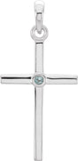 Platinum Round Natural Aquamarine Cross Pendant
