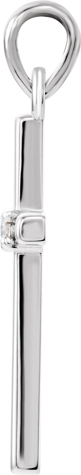 Platinum Round Natural White Sapphire Birthstone Cross Pendant - view 2