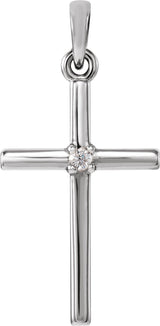 14K Gold Round Natural Diamond Birthstone Cross Pendant - White Gold