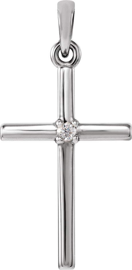 14K Gold Round Natural Diamond Birthstone Cross Pendant - White Gold