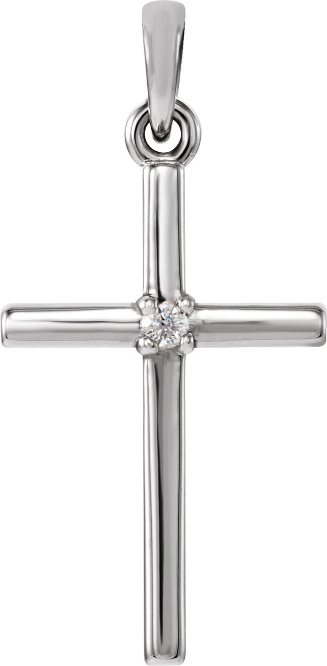 14K Gold Round Natural Diamond Birthstone Cross Pendant - White Gold