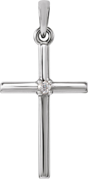 Platinum Round Natural White Sapphire Birthstone Cross Pendant