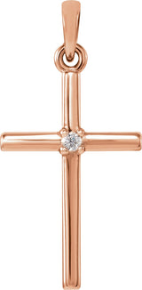 14K Gold Round Natural Diamond Birthstone Cross Pendant - Rose Gold