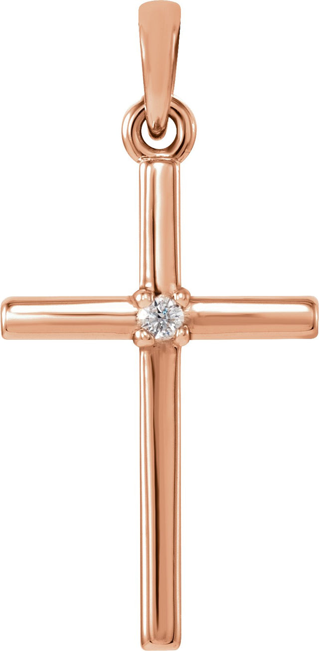 14K Gold Round Natural Diamond Birthstone Cross Pendant - Rose Gold