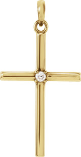 14K Gold Round Natural Diamond Birthstone Cross Pendant - Yellow Gold