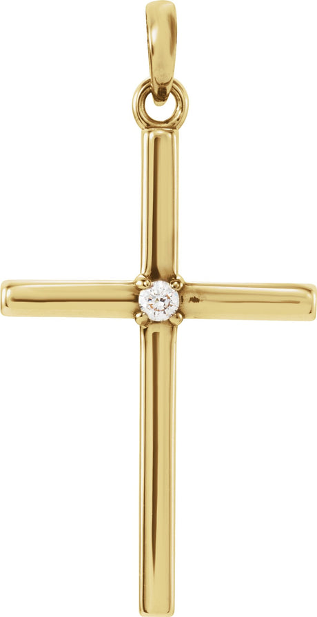 14K Gold Round Natural Diamond Birthstone Cross Pendant - Yellow Gold