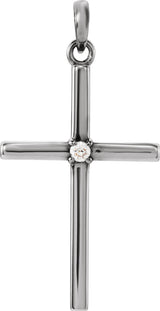 14K Gold Round Natural Diamond Birthstone Cross Pendant - White Gold
