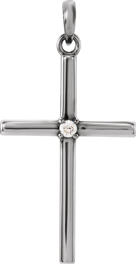 14K Gold Round Natural Diamond Birthstone Cross Pendant - White Gold