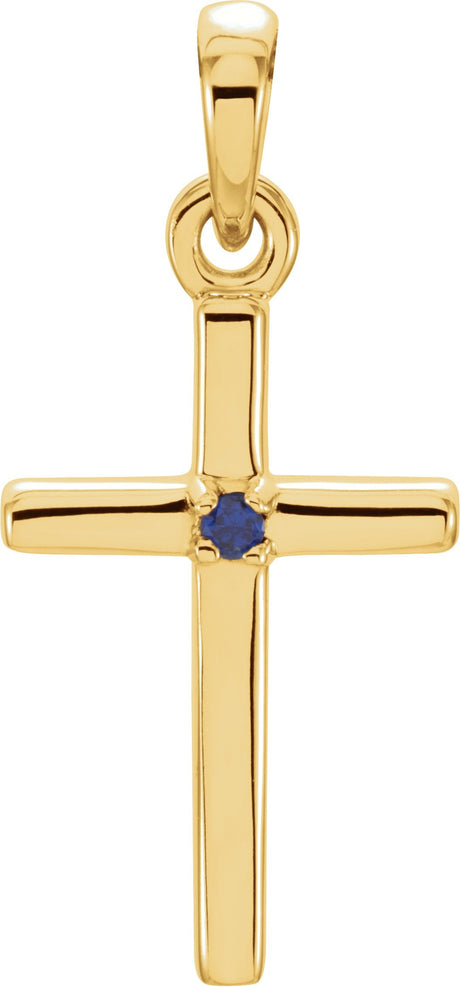 14K Gold Round Natural Amethyst Birthstone Cross Pendant - Yellow Gold