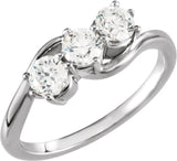 14K Gold Round Lab-Grown Diamond Three-Stone Ring - White Gold