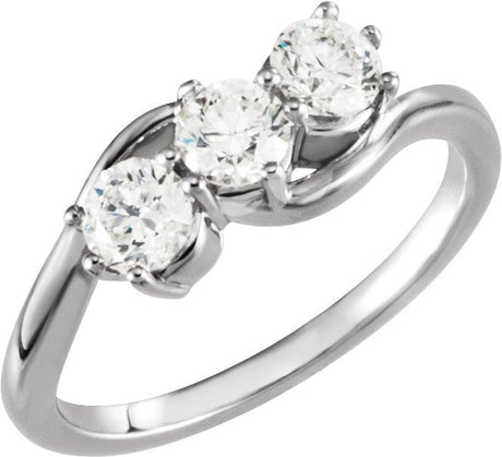 14K Gold Round Lab-Grown Diamond Three-Stone Ring - White Gold