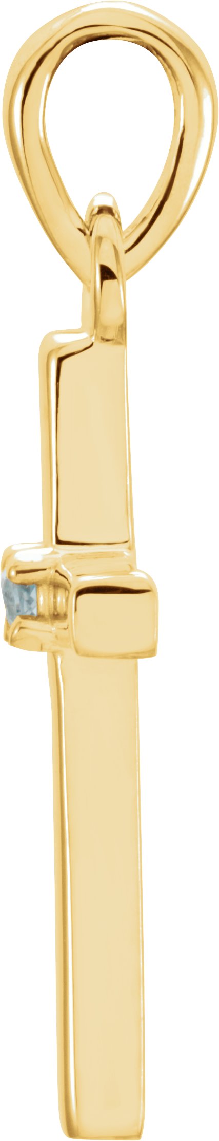 14K Gold Round Natural Aquamarine Birthstone Cross Pendant - Yellow Gold - view 2