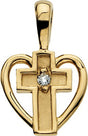 14K Gold Round Natural Diamond Heart & Cross Pendant - Yellow Gold