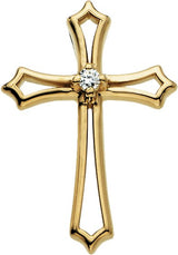 14K Gold Round Natural Diamond Solitaire Cross Pendant – up to 0.015 CTW - White Gold - view 3