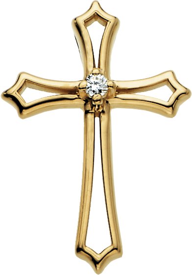 14K Gold Round Natural Diamond Solitaire Cross Pendant – up to 0.015 CTW - White Gold - view 3
