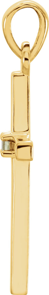 14K Gold Round Natural Peridot Birthstone Cross Pendant - Yellow Gold - view 2