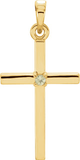14K Gold Round Natural Peridot Birthstone Cross Pendant - Yellow Gold