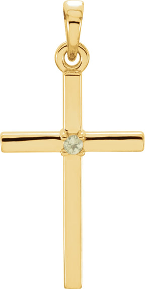 14K Gold Round Natural Peridot Birthstone Cross Pendant - Yellow Gold