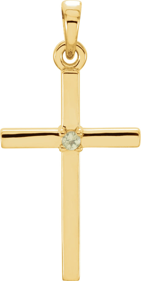 14K Gold Round Natural Peridot Birthstone Cross Pendant - Yellow Gold
