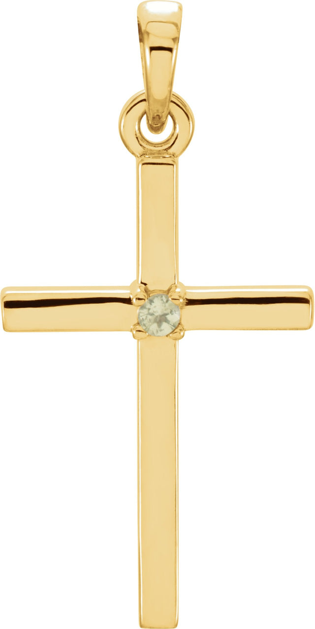 14K Gold Round Natural Peridot Birthstone Cross Pendant - Yellow Gold